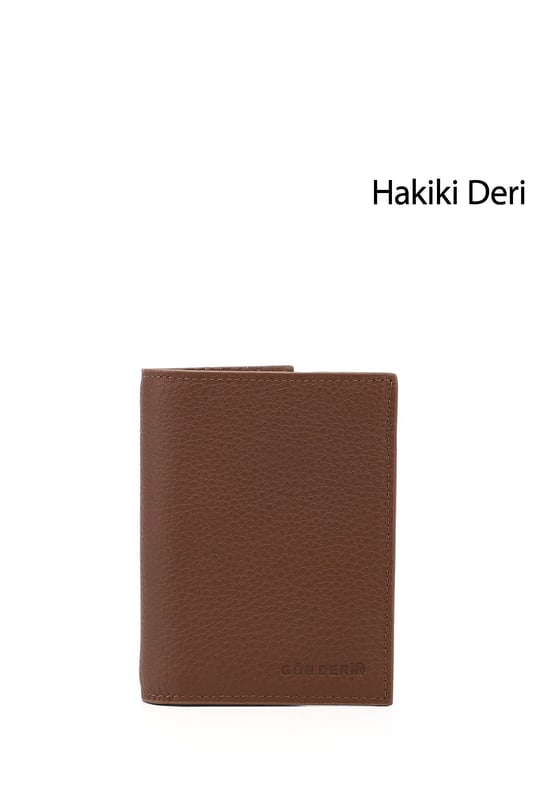 Erkek Taba Floter Hakiki Deri Dikey Cüzdan
