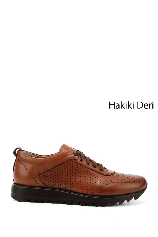 Erkek Taba Hakiki Deri Bağcıklı Sneaker