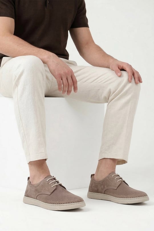 Erkek Vizon Nubuk Bağcıklı Hakiki Deri Comfort Ayakkabı