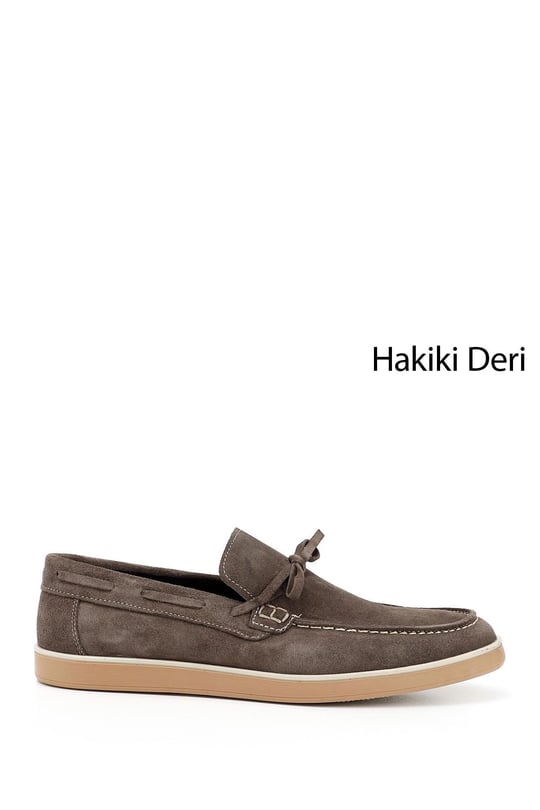 Erkek Vizon Süet Fiyonklu Hakiki Deri Loafer Ayakkabı