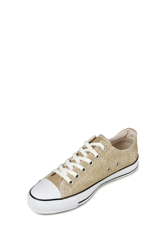 Gön Bağcıklı Kadın Keten Günlük Spor Düz Taban Sneaker 35222