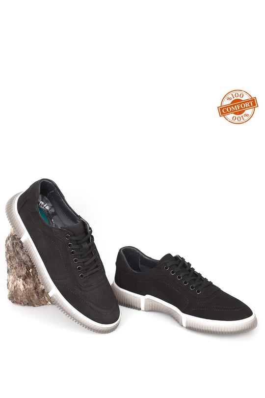 Gön Hakiki Deri Bağcıklı Jel Tabanlıklı Erkek Günlük Sneaker 01125