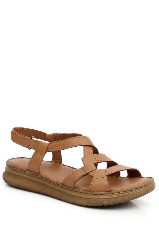 GÖNDERİ(R) Genuine Leather Wedge Sole Women's Sandals 45559