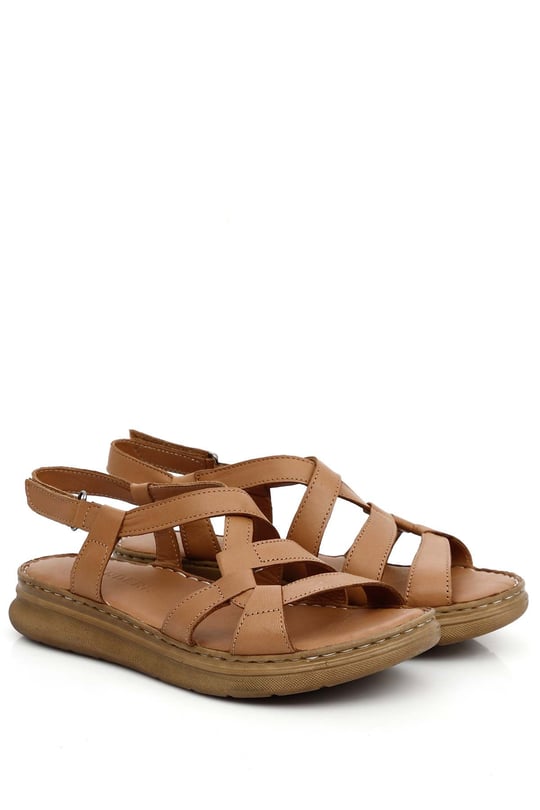 GÖNDERİ(R) Genuine Leather Wedge Sole Women's Sandals 45559