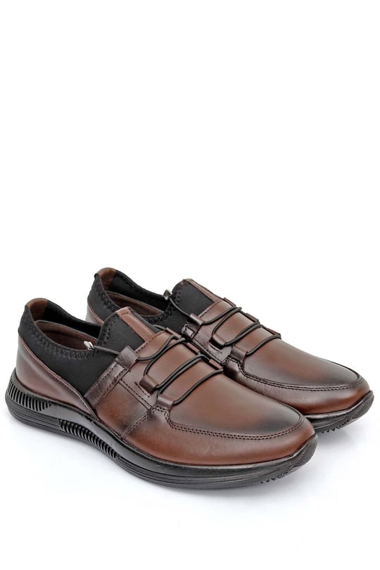 Gön Hakiki Deri Kauçuk Taban Bağcıklı Lastikli Günlük Erkek Sneaker 01018