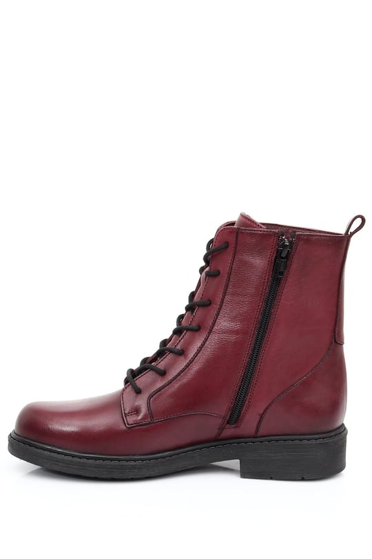 Gön  Leather Round Nose Rubber sole Heels Zipper Laced Women's  Postal Boots  42452
