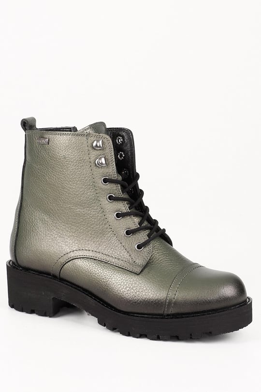 Gon Genuine Leather Round Toe Rubber Sole Heeled Zipper Laced Women's Daily Boots  46461