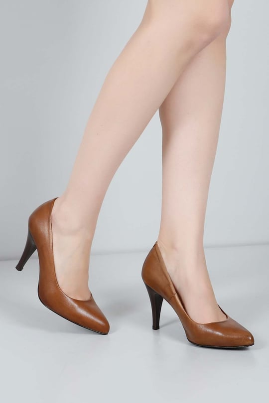 Gön Hakiki Deri Sivri Burun İnce Topuklu Stiletto Kadın Ayakkabı 13454