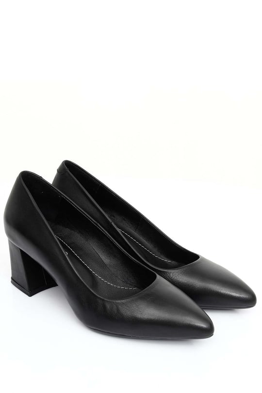 Gön Hakiki Deri Sivri Burun Kalın Yüksek Topuklu Stiletto Kadın Ayakkabı 24013