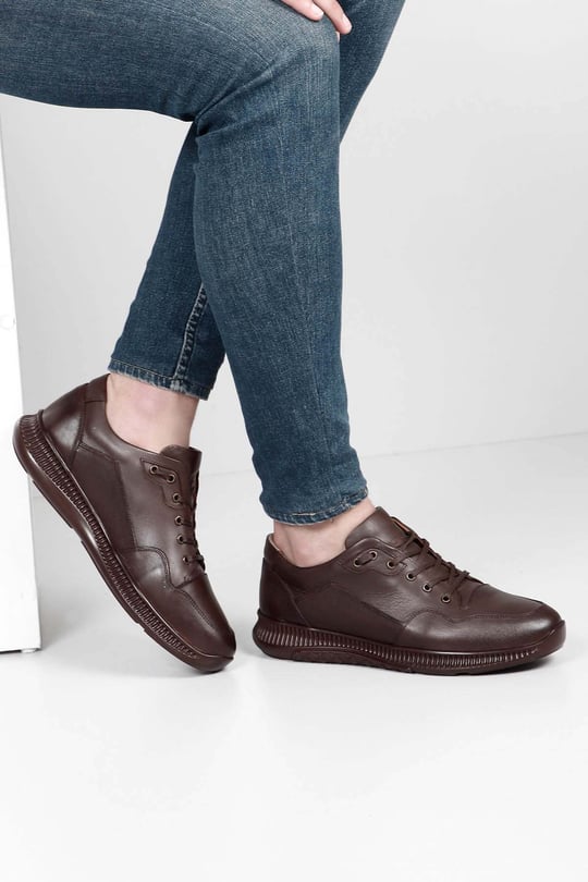 Gön Hakiki Deri Yuvarlak Burun Bağcıklı Günlük Erkek Sneaker 01371
