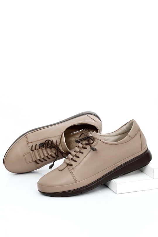 Gön Hakiki Deri Yuvarlak Burun Bağcıklı Kadın Günlük Sneaker 77051
