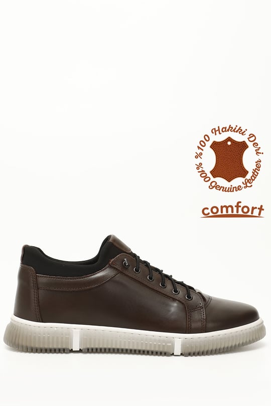Erkek Kahve Antik Bağcıklı Hakiki Deri Comfort Sneaker