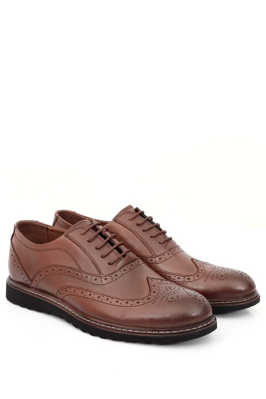 Gön  Genuine  leather round nose double stapler laced daily men's shoes 01001