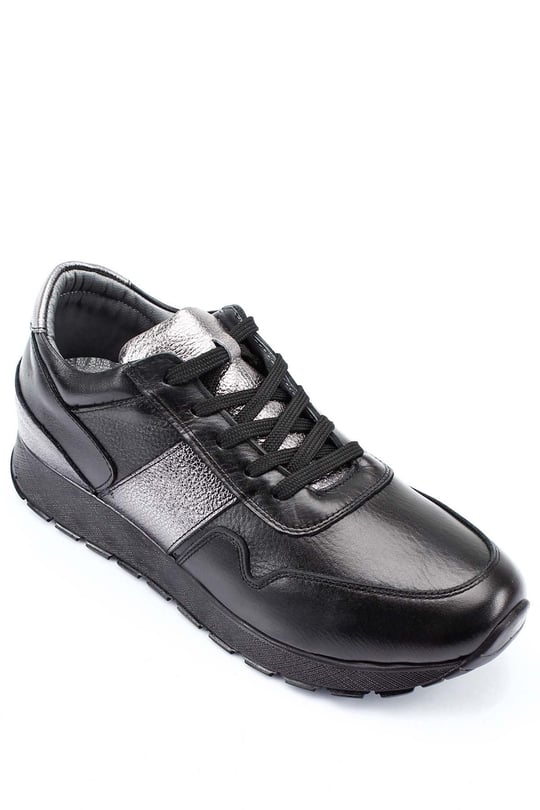 Gön Hakiki Deri Yuvarlak Burun Dolgu Taban Bağcıklı Spor Kadın Sneaker 45126