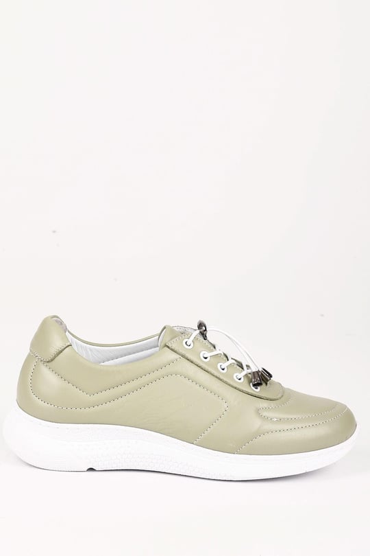 Gön Hakiki Deri Yuvarlak Burun Dolgu Taban Bağcıklı  Kadın Sneaker 42320