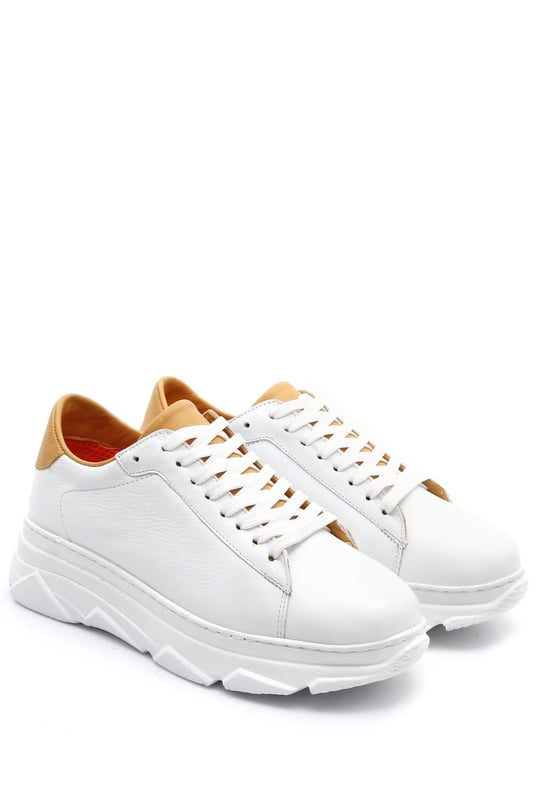 Gön Hakiki Deri Yuvarlak Burun Dolgu Taban Bağcıklı Kadın Sneaker 24166