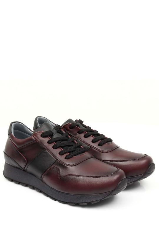 Gön Hakiki Deri Yuvarlak Burun Dolgu Taban Bağcıklı Spor Kadın Sneaker 45126