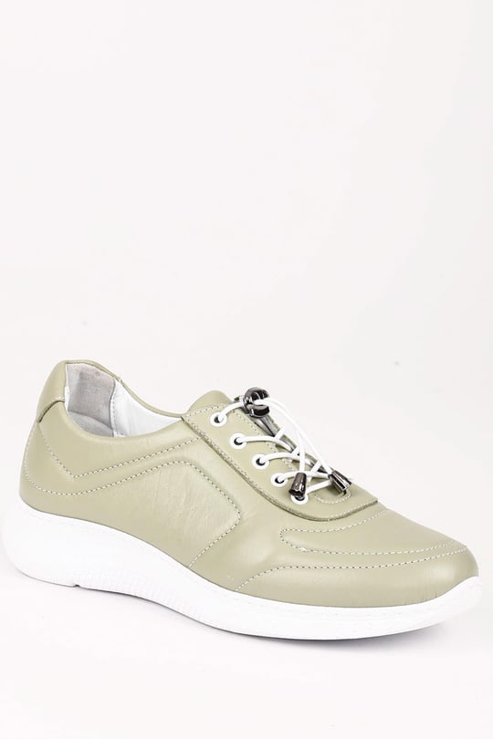 Gön Hakiki Deri Yuvarlak Burun Dolgu Taban Bağcıklı  Kadın Sneaker 42320