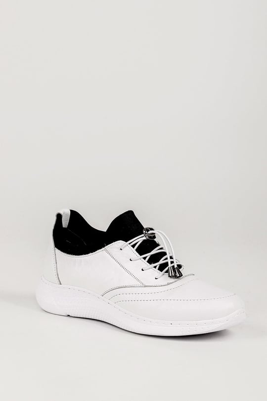 Gön Hakiki Deri Yuvarlak Burun Dolgu Taban Bağcıklı  Kadın Sneaker 42610