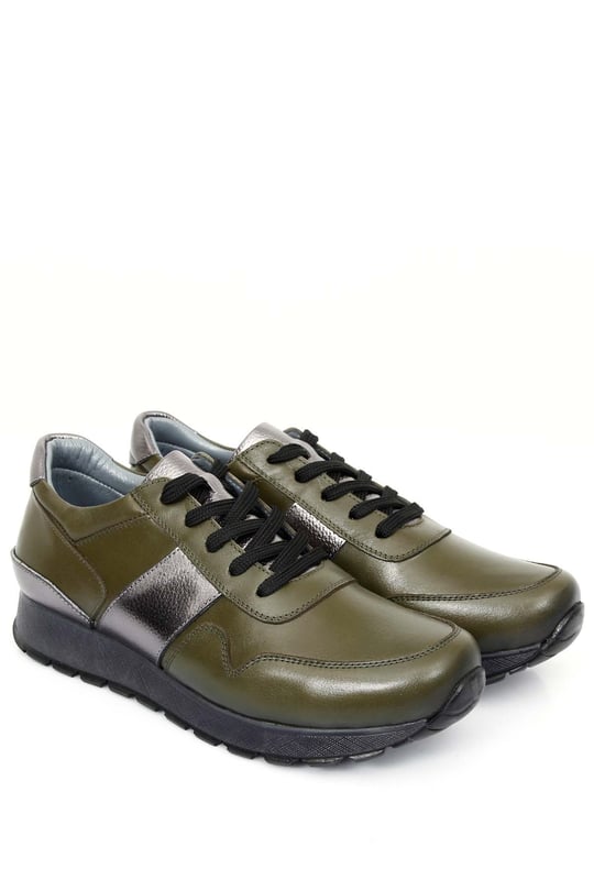 Gön Hakiki Deri Yuvarlak Burun Dolgu Taban Bağcıklı Spor Kadın Sneaker 45126
