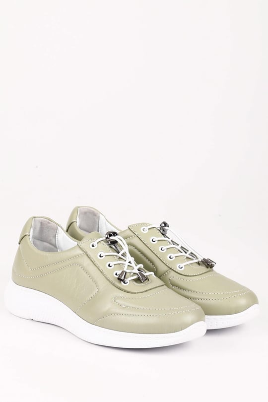 Gön Hakiki Deri Yuvarlak Burun Dolgu Taban Bağcıklı  Kadın Sneaker 42320