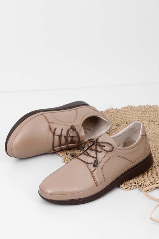 Gön Hakiki Deri Yuvarlak Burun Dolgu Taban Kadın Günlük Sneaker 77050