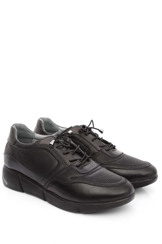 Gön Hakiki Deri Yuvarlak Burun Dolgu Taban Bağcıklı Spor Kadın Sneaker 45124