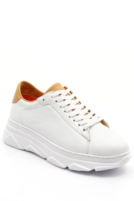 Gön Hakiki Deri Yuvarlak Burun Dolgu Taban Bağcıklı Kadın Sneaker 24166