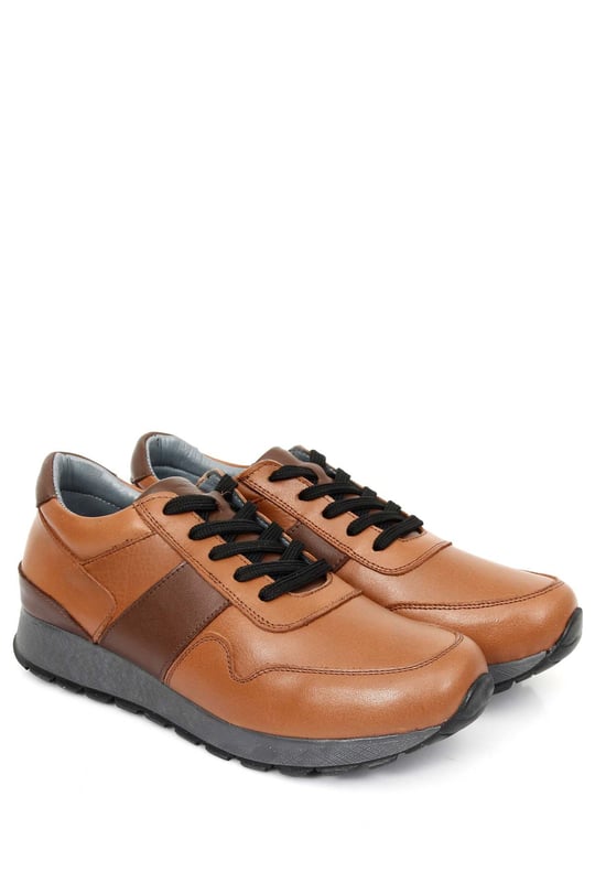 Gön Hakiki Deri Yuvarlak Burun Dolgu Taban Bağcıklı Spor Kadın Sneaker 45126
