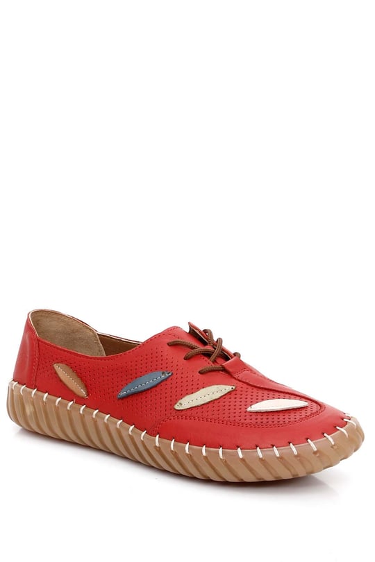 Gön Hakiki Deri Yuvarlak Burun Düz Taban Kadın Sneaker 45671