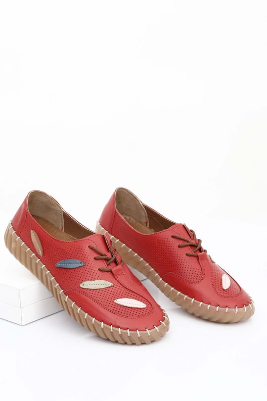 Gön Hakiki Deri Yuvarlak Burun Düz Taban Kadın Sneaker 45671