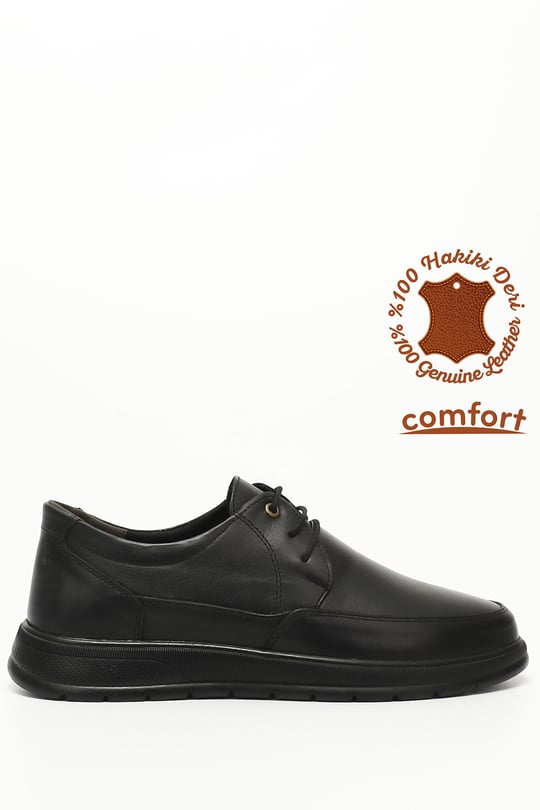 Erkek Siyah Bağcıklı Hakiki Deri Comfort Ayakkabı