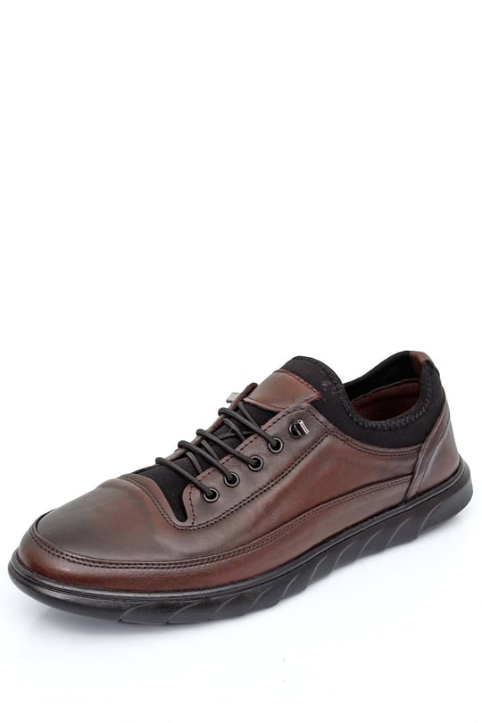 Gön Hakiki Deri Yuvarlak Burun Lastikli Bağcıklı Günlük Erkek Sneaker 00117