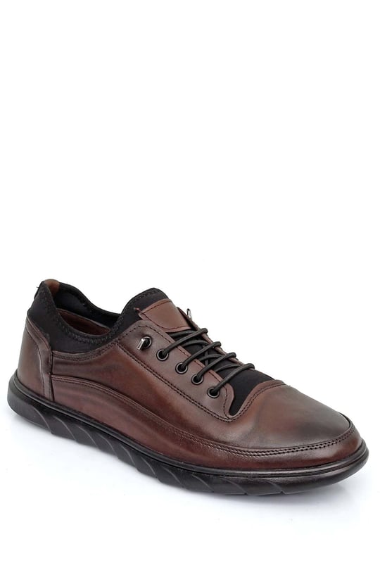 Gön Hakiki Deri Yuvarlak Burun Lastikli Bağcıklı Günlük Erkek Sneaker 00117