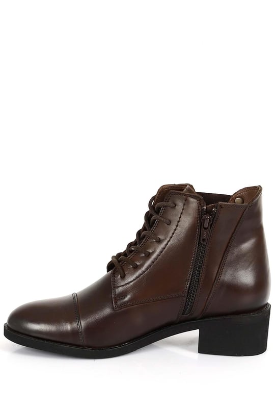 Gön Hakiki Deri Yuvarlak Burun Topuklu Fermuarlı Tokalı Kadın Günlük Postal Bot 50486