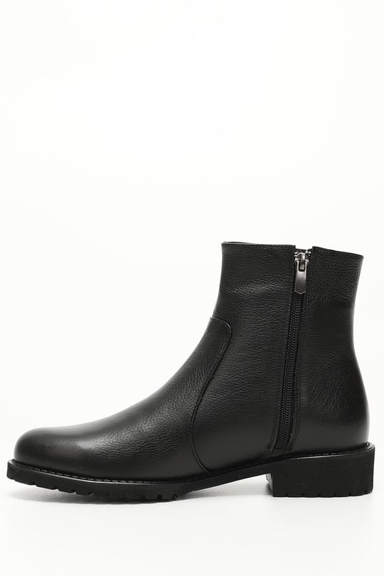 Gon Genuine Leather Round Toe Heeled Rubber Sole Zippered Women's Daily Boots GB408