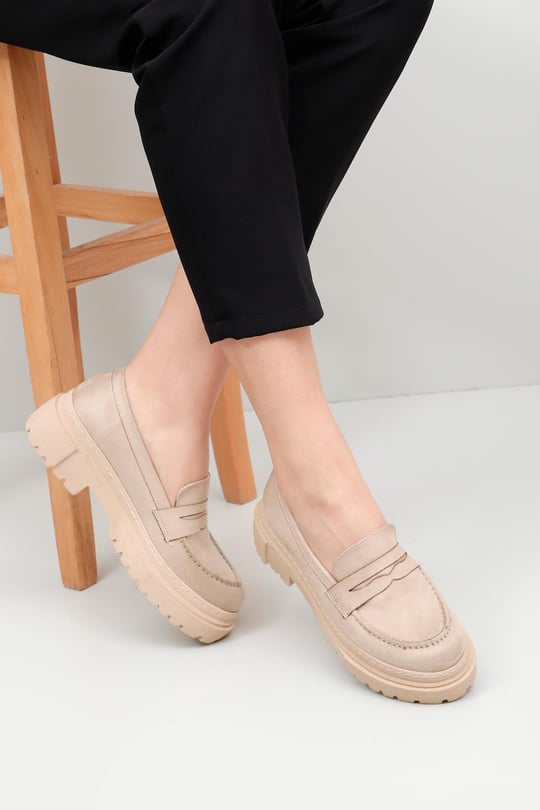 Gön Kadın Yuvarlak Burun Kalın Topuklu Loafer Günlük Ayakkabı 38502