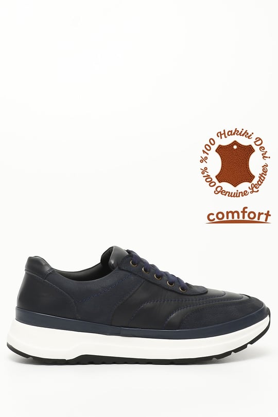 Gön Platinum Hakiki Deri Yuvarlak Burun Bağcıklı Günlük Erkek Sneaker 42039