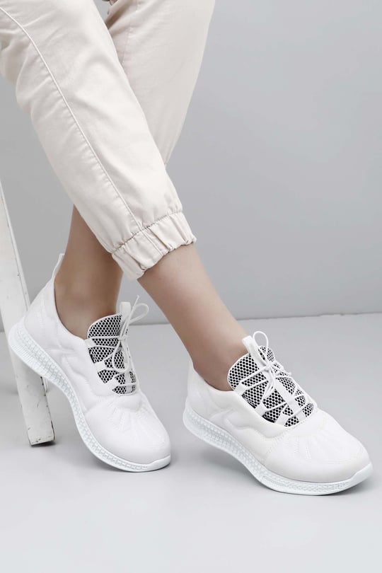 Gön Yuvarlak Burun Bağcıklı Kumaş Spor Kadın Günlük Sneaker 37189