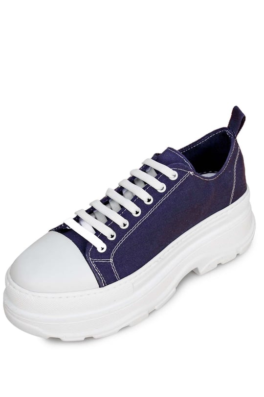 Gön Yuvarlak Burun Dolgu Taban Bağcıklı Spor Keten Kadın Sneaker 35231