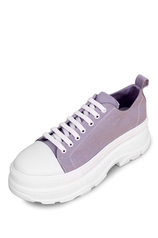 Gön Yuvarlak Burun Dolgu Taban Bağcıklı Spor Keten Kadın Sneaker 35231