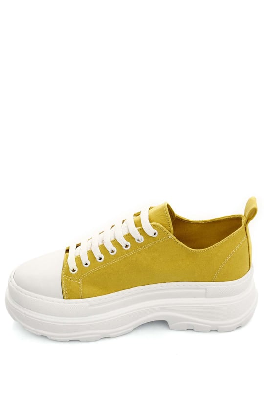 Gön Yuvarlak Burun Dolgu Taban Bağcıklı Spor Keten Kadın Sneaker 35231