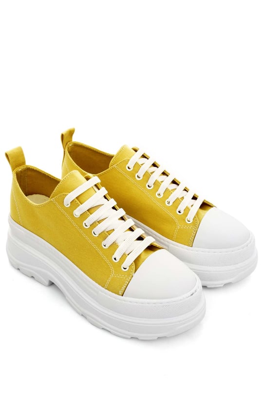 Gön Yuvarlak Burun Dolgu Taban Bağcıklı Spor Keten Kadın Sneaker 35231