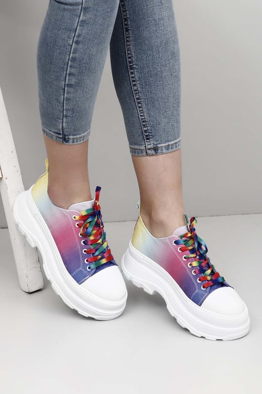 Gön Yuvarlak Burun Dolgu Taban Bağcıklı Spor Keten Kadın Sneaker 35231