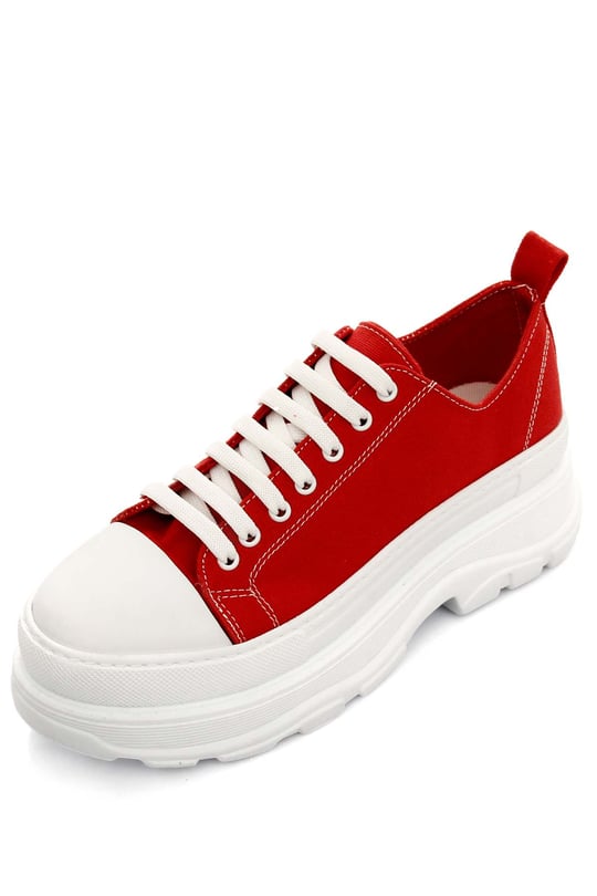Gön Yuvarlak Burun Dolgu Taban Bağcıklı Spor Keten Kadın Sneaker 35231