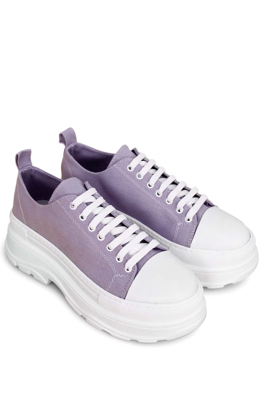 Gön Yuvarlak Burun Dolgu Taban Bağcıklı Spor Keten Kadın Sneaker 35231