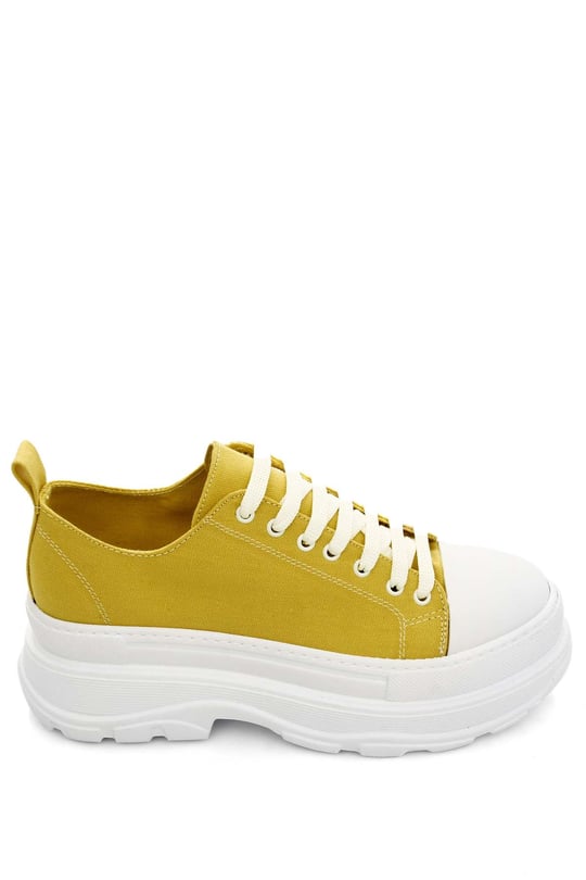 Gön Yuvarlak Burun Dolgu Taban Bağcıklı Spor Keten Kadın Sneaker 35231