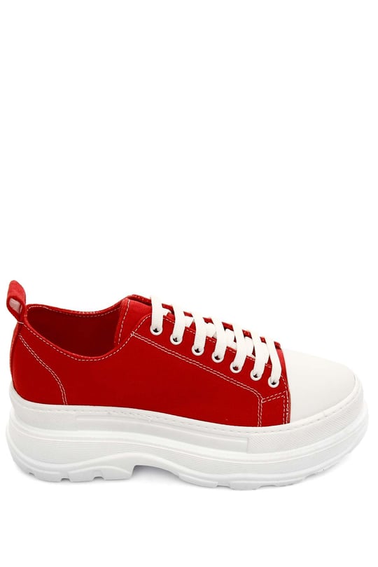Gön Yuvarlak Burun Dolgu Taban Bağcıklı Spor Keten Kadın Sneaker 35231