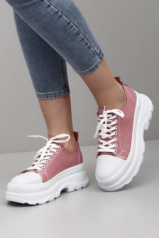 Gön Yuvarlak Burun Dolgu Taban Bağcıklı Spor Keten Kadın Sneaker 35231