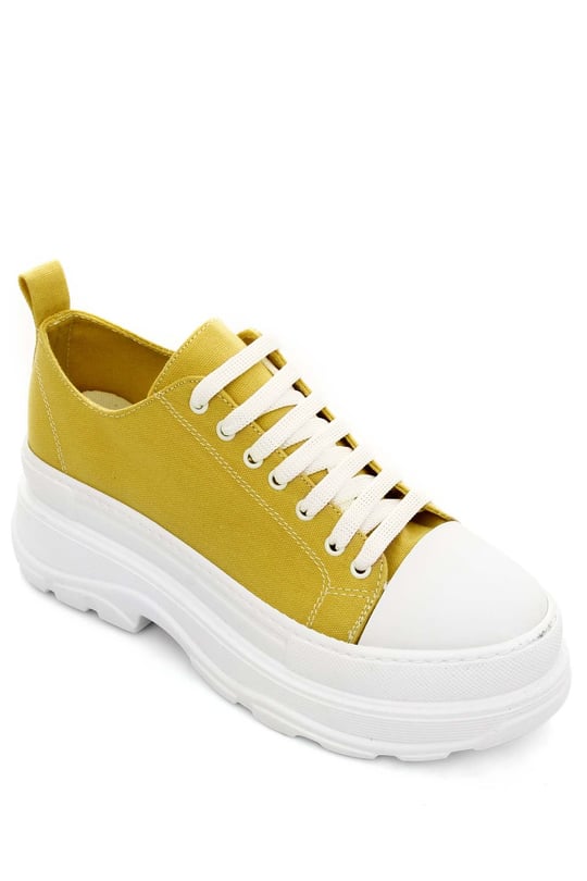 Gön Yuvarlak Burun Dolgu Taban Bağcıklı Spor Keten Kadın Sneaker 35231